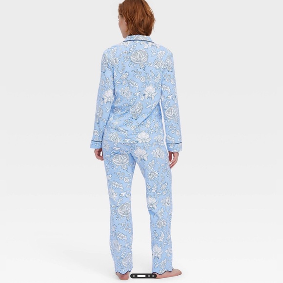 🩵💙 Roller Rabbit x Target Women's Floral Vines Long Sleeves & Pants PJ Set Blue - Picture 3 of 11